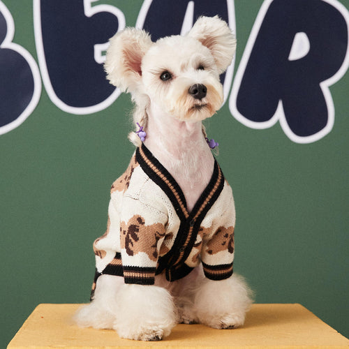 Preppy Bear Cardigan Sweater – Stylish Warmth for Dogs & Cats